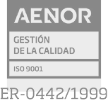 Logotipo del certificado AENOR de Gestión de la Calidad ISO 9001 con número de registro ER-0442/1999.