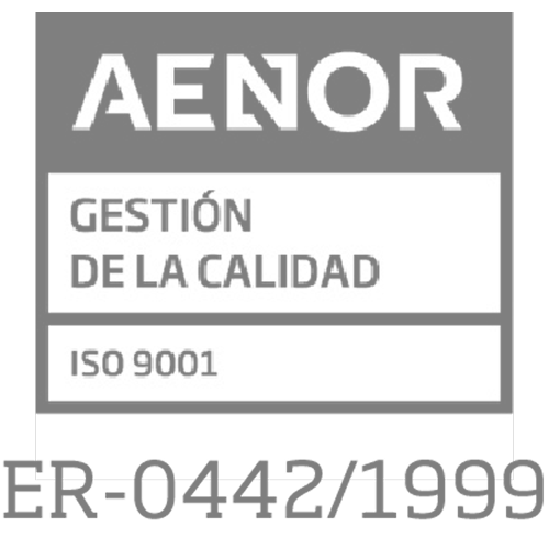Logotipo del certificado AENOR de Gestión de la Calidad ISO 9001 con número de registro ER-0442/1999.