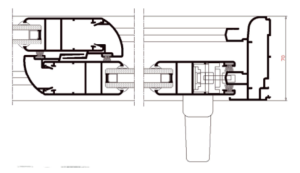 Plano acotado de la sección transversal de una ventana corredera Serie CR89 con marco de 70 mm.